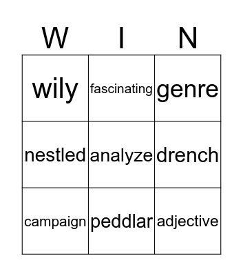 Vocabulary Bingo Card