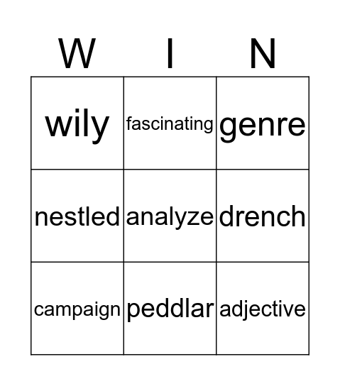 Vocabulary Bingo Card