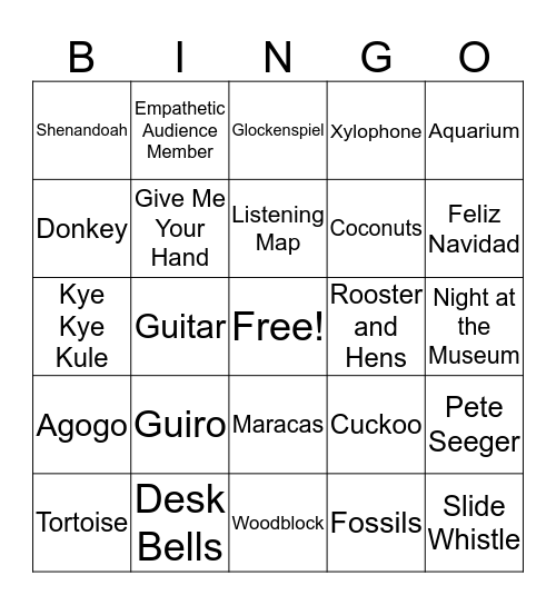 2nd Grade Music Bingo Card