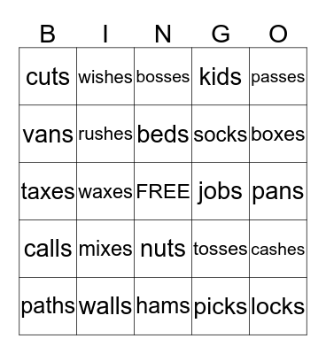 Suffix BINGO Card