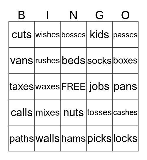 Suffix BINGO Card