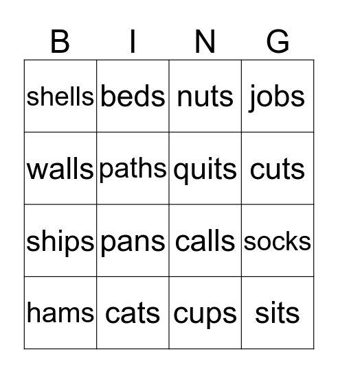 Suffix -S BINGO Card