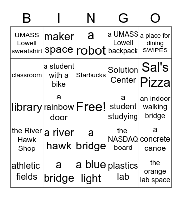 North Campus Group Tour BINGO Card