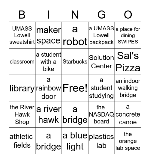 North Campus Group Tour BINGO Card