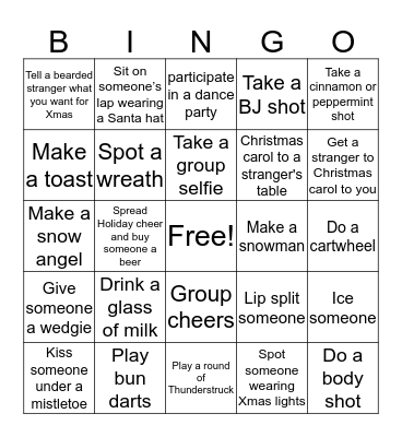 Christmas bar BINGO Card