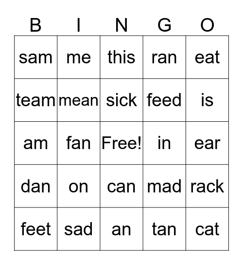 VOCABULARY Bingo Card