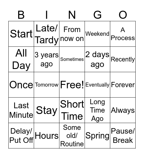 Time All List  Bingo Card