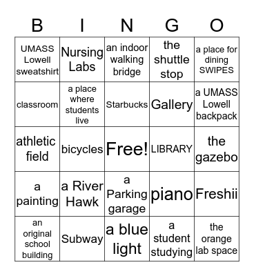 South Campus Group Tour BINGO Card
