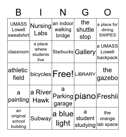 South Campus Group Tour BINGO Card