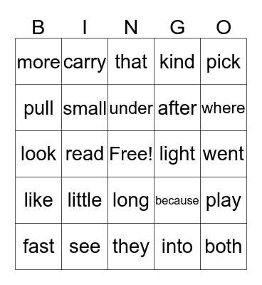 SPELLING Bingo Card