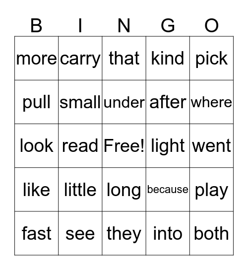 SPELLING Bingo Card