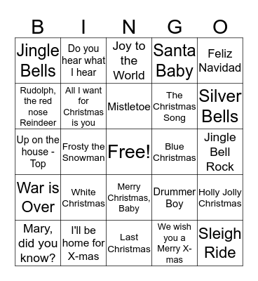 Christmas Song's Bingo Card