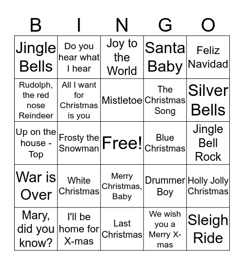 Christmas Song's Bingo Card