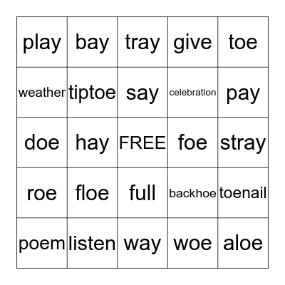 Vowel Team oe Bingo Card