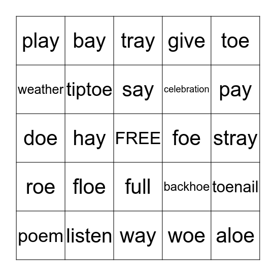 Vowel Team oe Bingo Card