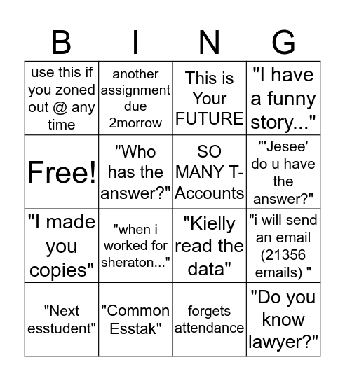 Accounting bingo Card