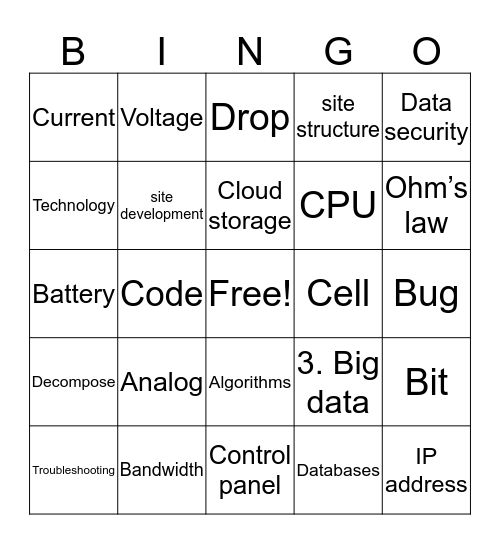 Vocab bingo Card