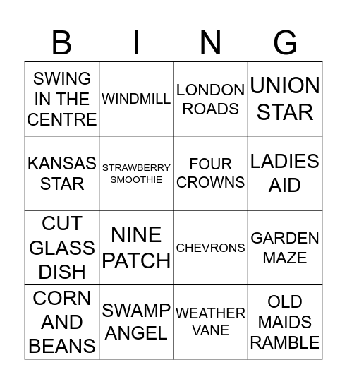 Patchwork Bingo Card