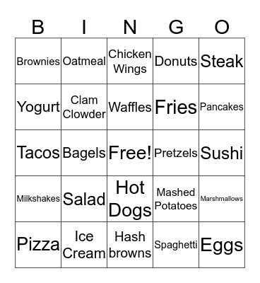 What's Your Favorite Food? Bingo Card