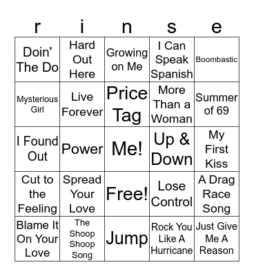 Jukebox Bingo Card