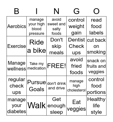 Wellness Bingo Card