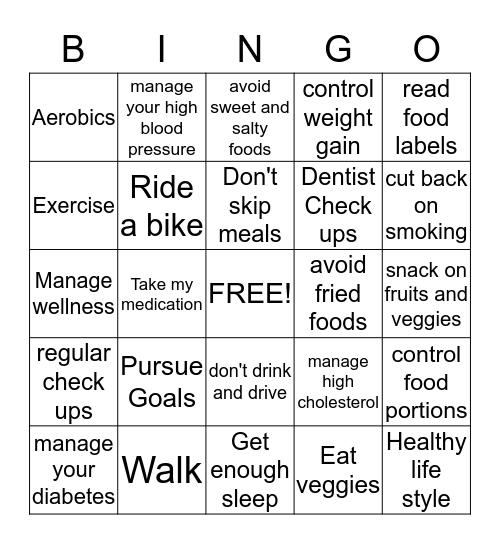 Wellness Bingo Card