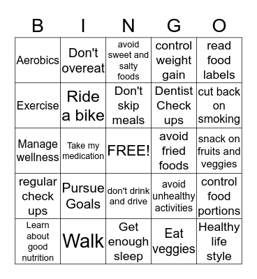 Wellness Bingo Card