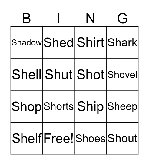 SH- Words Bingo Card