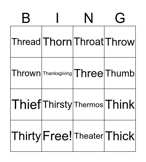 TH- Words Bingo Card