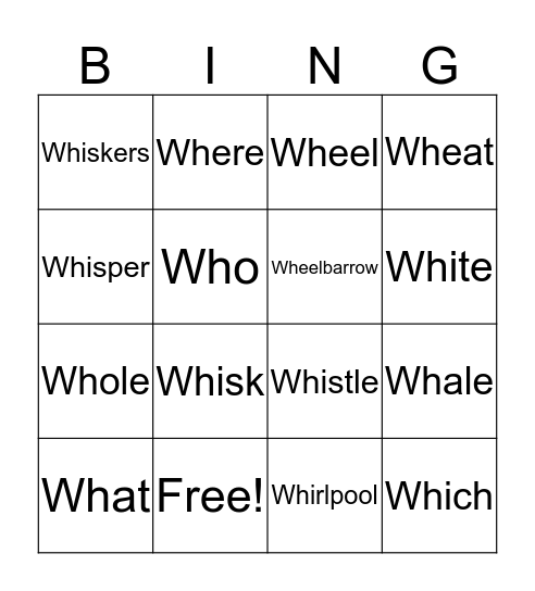 WH- Words Bingo Card
