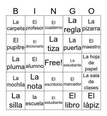 La clase y la escuela Bingo Card