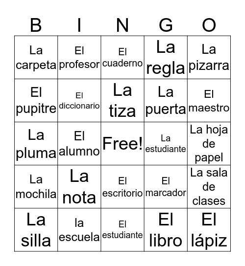 La clase y la escuela Bingo Card