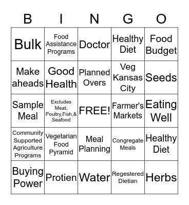 Lacto-Ovo Vegetarian  Bingo Card