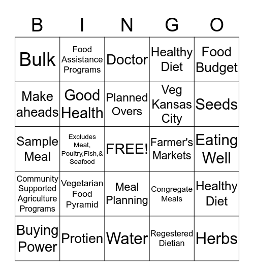 Lacto-Ovo Vegetarian  Bingo Card