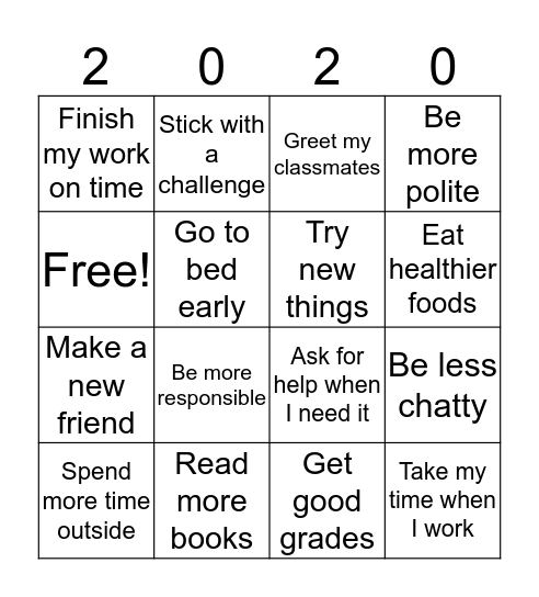 Goals for the New Year! Bingo Card