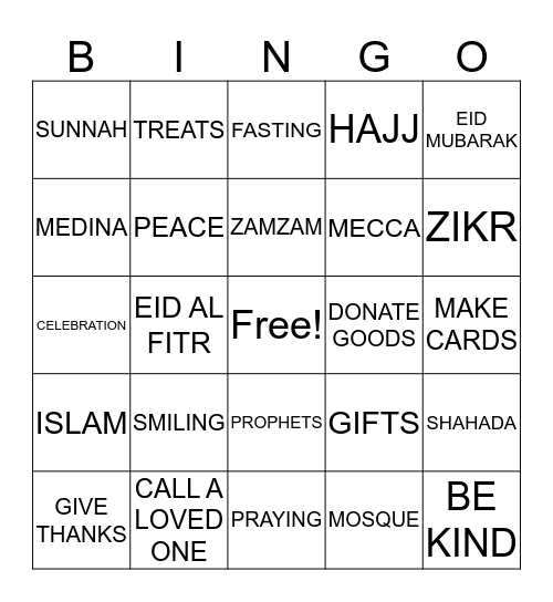 (ISLAMIC) EID BINGO  Bingo Card