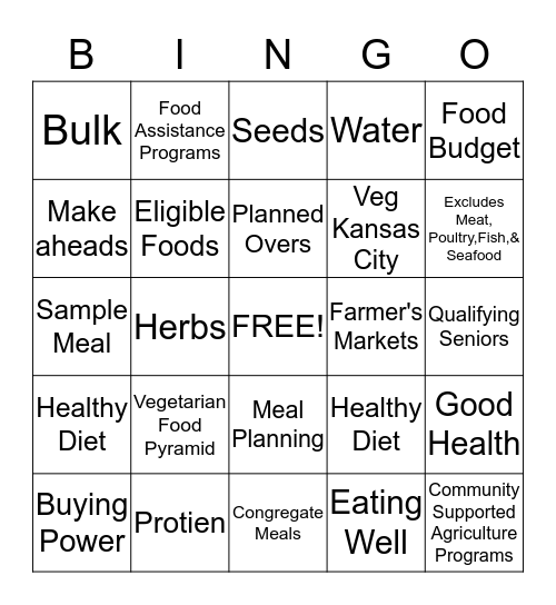 Lacto-Ovo Vegetarian  Bingo Card