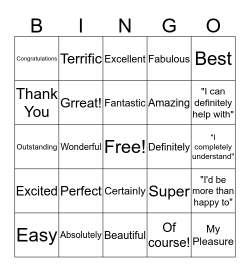 POWER WORD BINGO Card