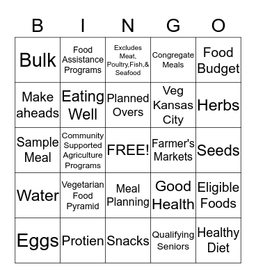 Lacto-Ovo Vegetarian  Bingo Card