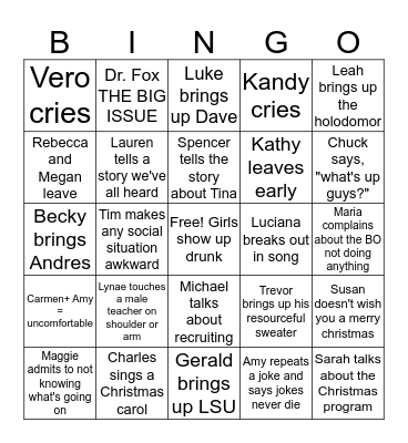 xmas staff bingo Card