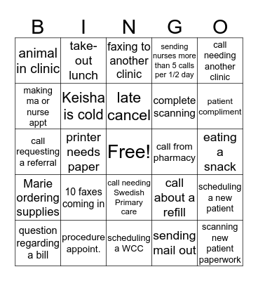 Ballingo front desk Bingo Card