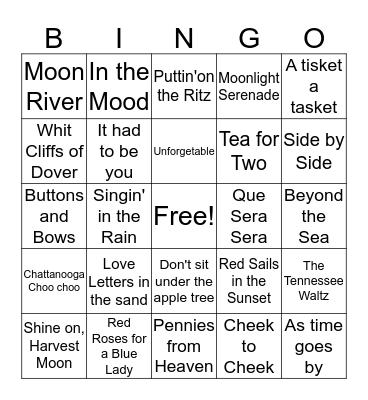 Musical Bingo Card