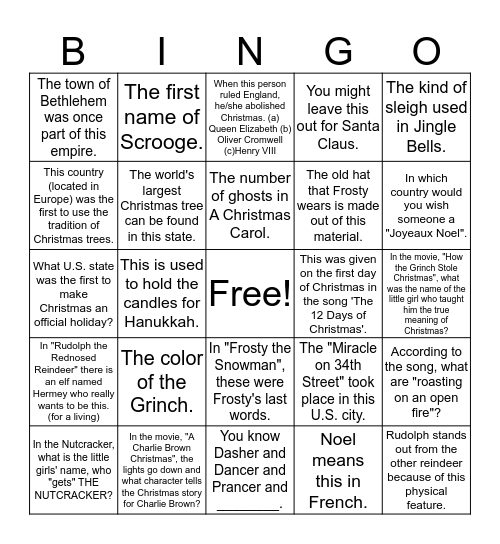 AFO Christmas BINGO Card