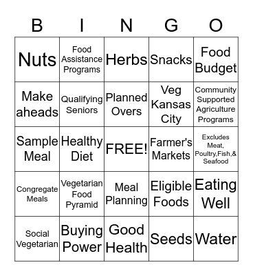 Lacto-Ovo Vegetarian  Bingo Card