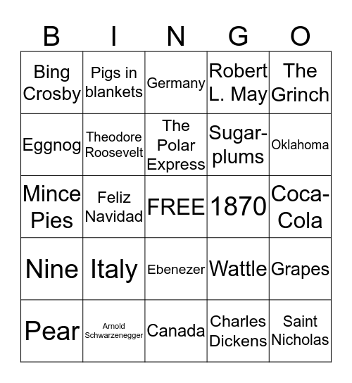 Christmas Trivia Bingo Card