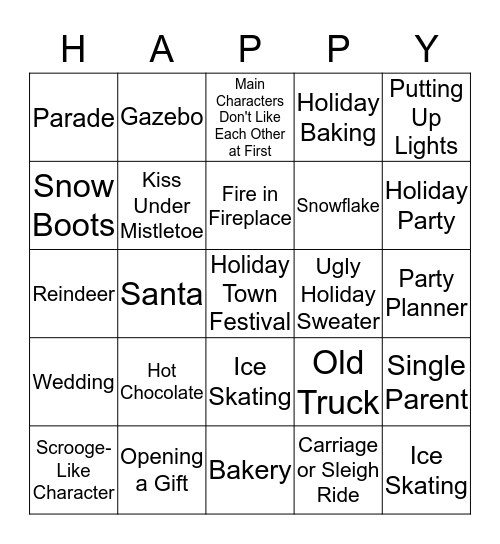 Holiday Movie Bingo Card