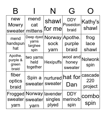 2020 Fiber Fun Bingo Card