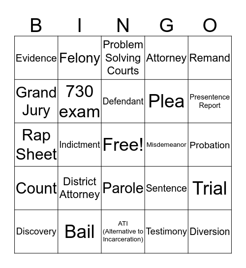 Court Word Bingo Card