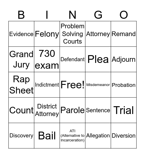 Court Word Bingo Card