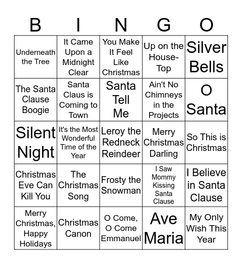 Christmas Musical Bingo Card